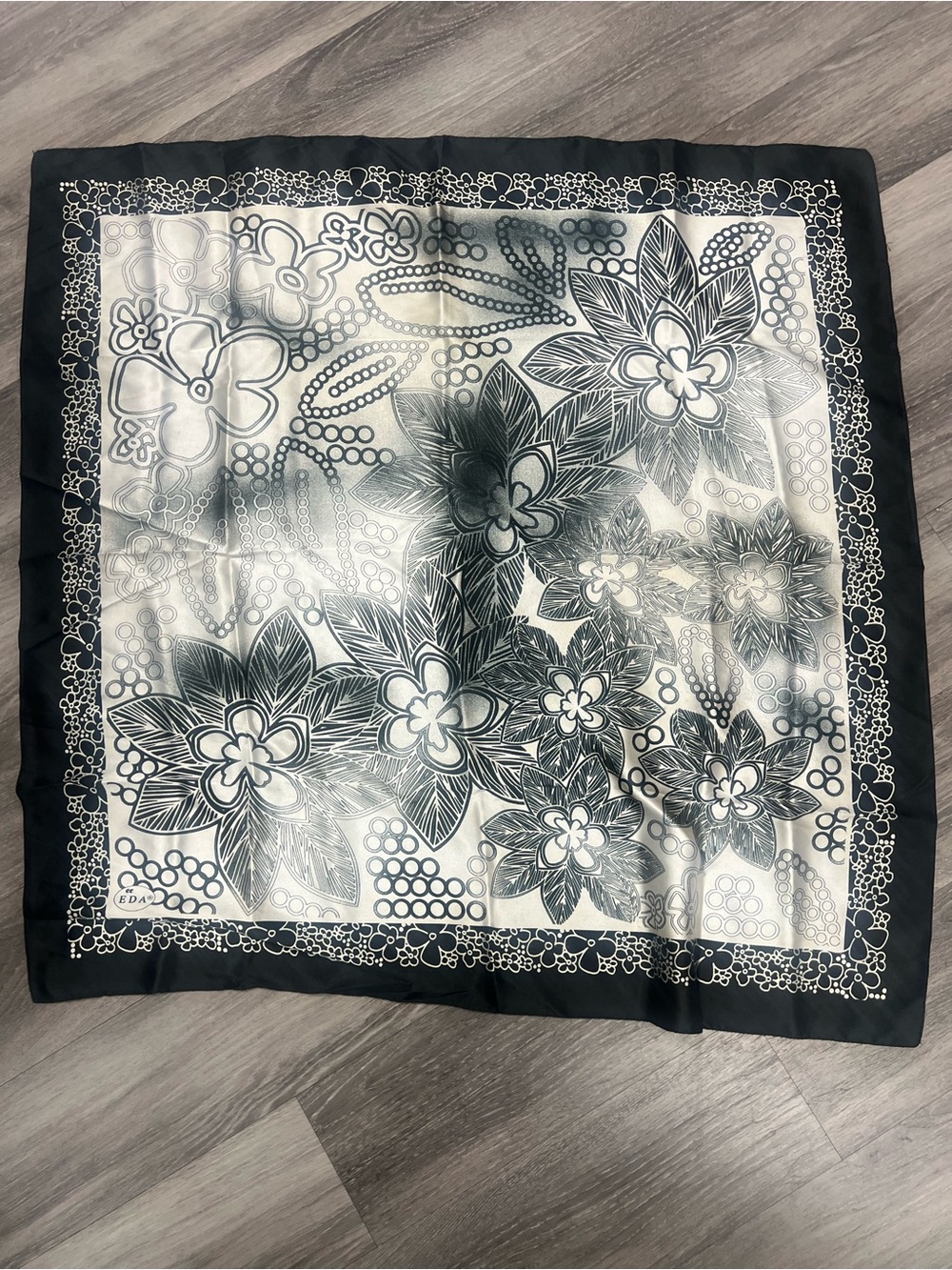 Turkish Black and White Floral Square Scarf - Women's Accessory